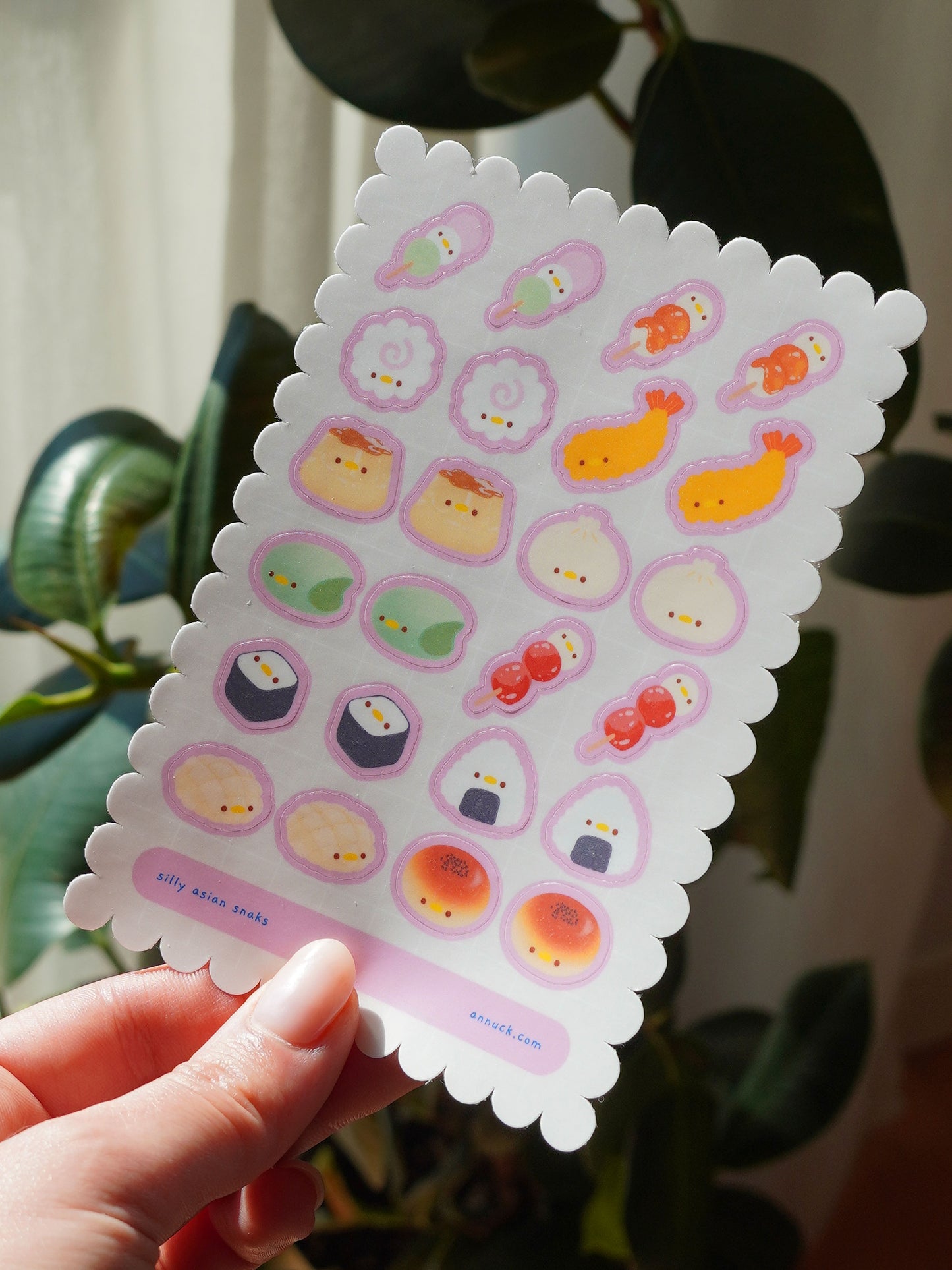 silly asian snacks 🪿🍙🍡 sticker sheet
