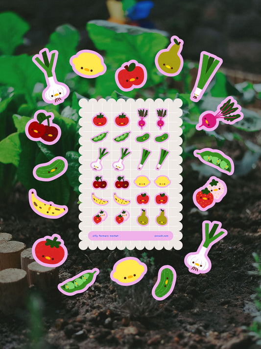 silly farmers market 🪿🍎🥬 sticker sheet